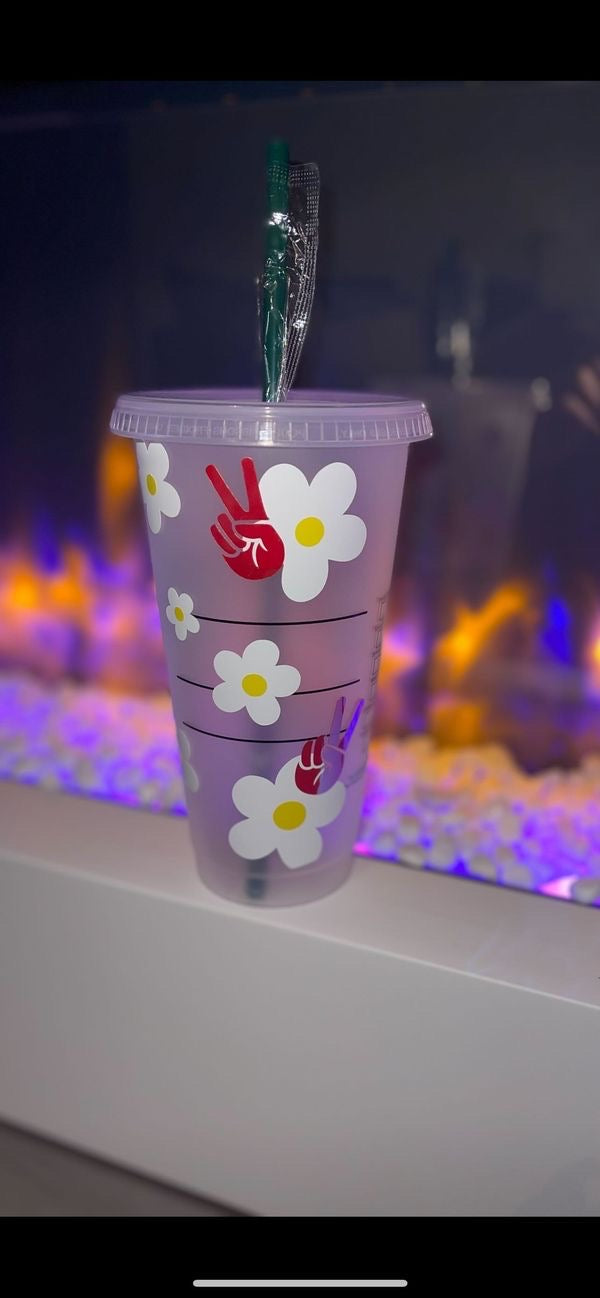 Funky Peace & Daisies Personalised Starbucks Cup - Festival Collection