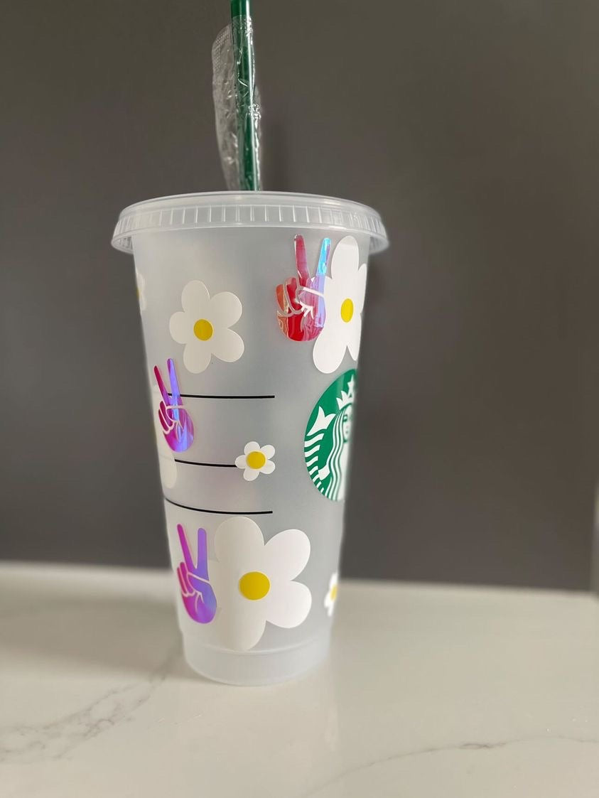 Funky Peace & Daisies Personalised Starbucks Cup - Festival Collection