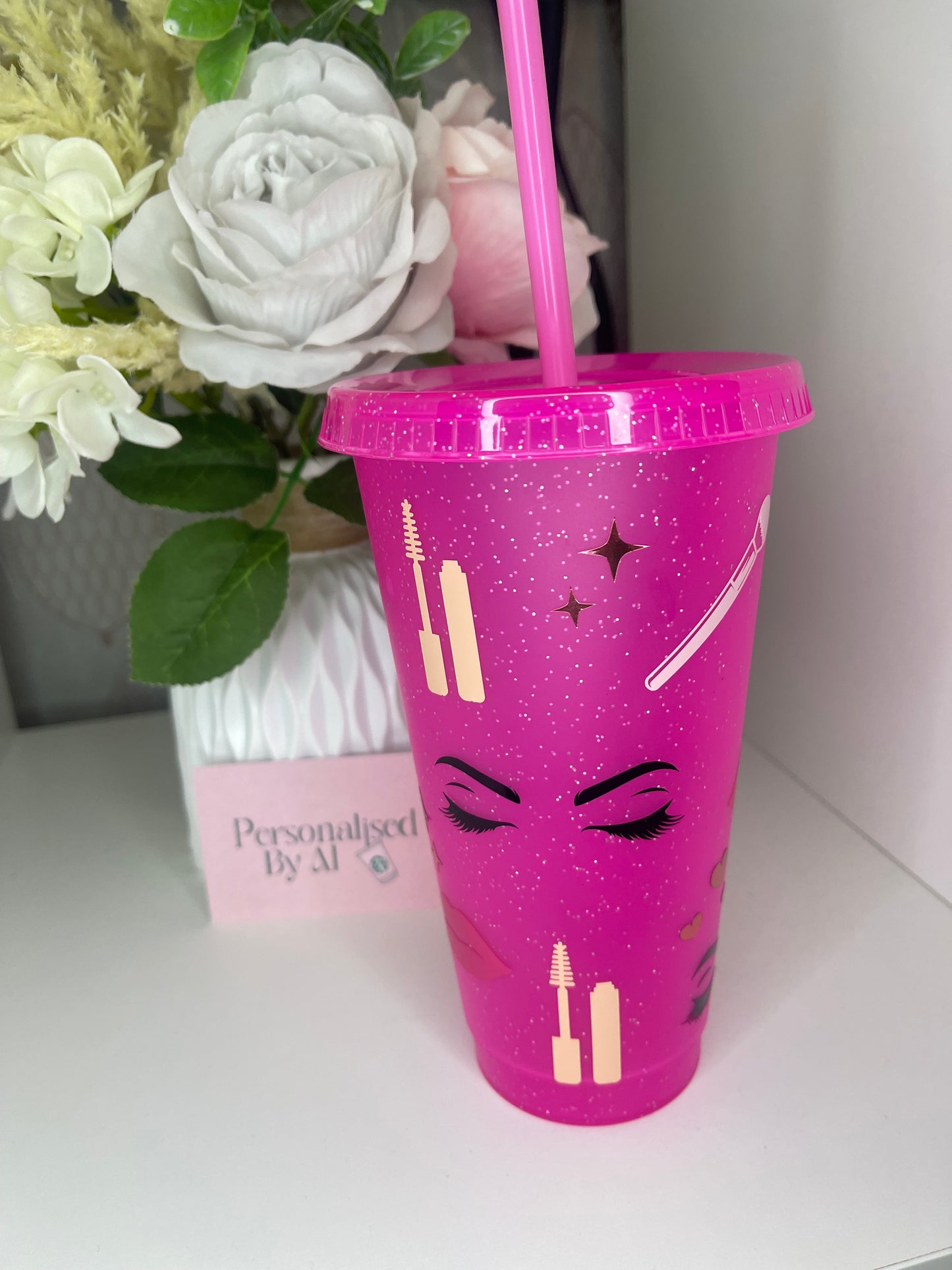 Personalised Makeup Pink Sparkly Tumbler