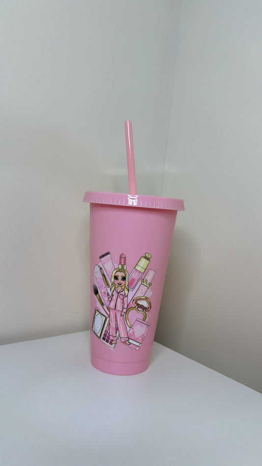 Personalised Dolly Baby Pink Cold Cup, 24oz