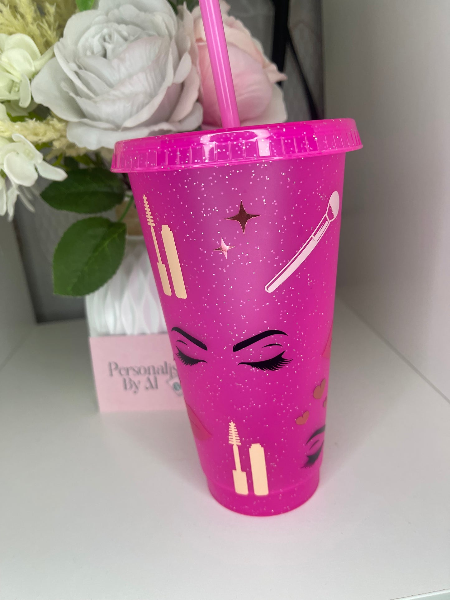 Personalised Makeup Pink Sparkly Tumbler