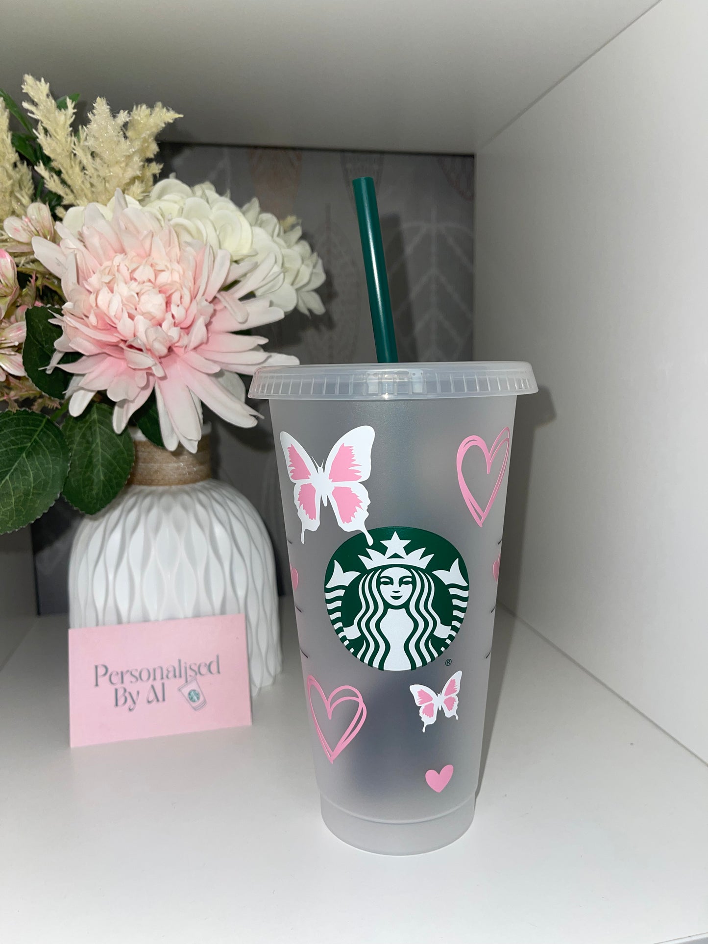 Personalised Pink Butterfly Starbucks Cup