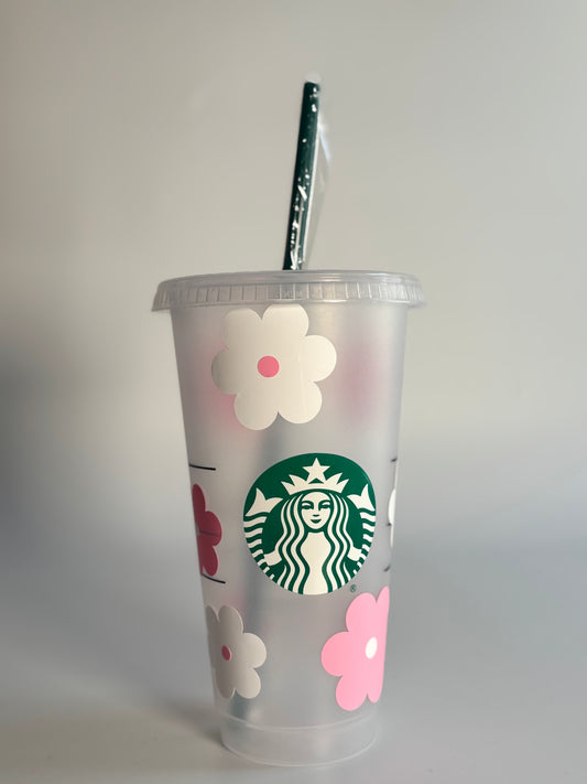 Floral Reusable Starbucks Cold Cup – 24oz with Lid & Straw