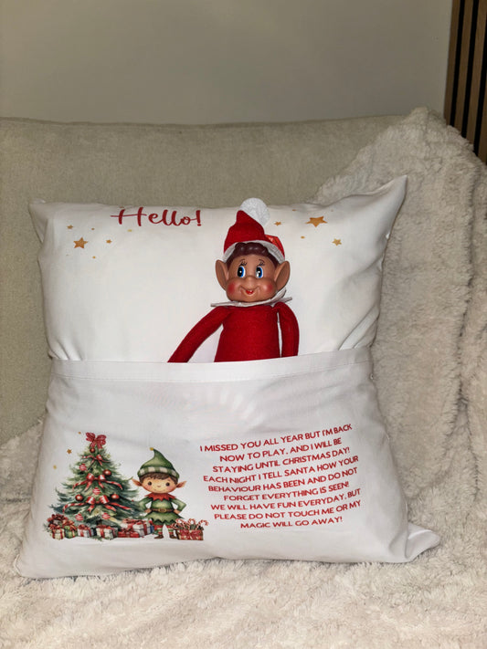 “Welcome Back” Naughty Elf Cushion (elf not included)