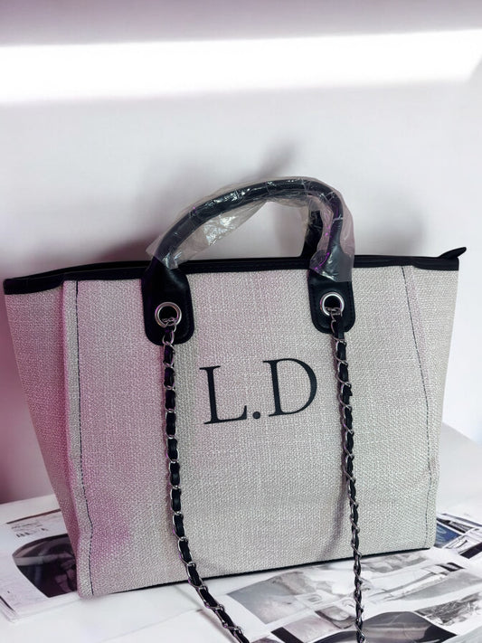 Personalised Initial Tote Bag - Luxury Custom Tote Cream / Black