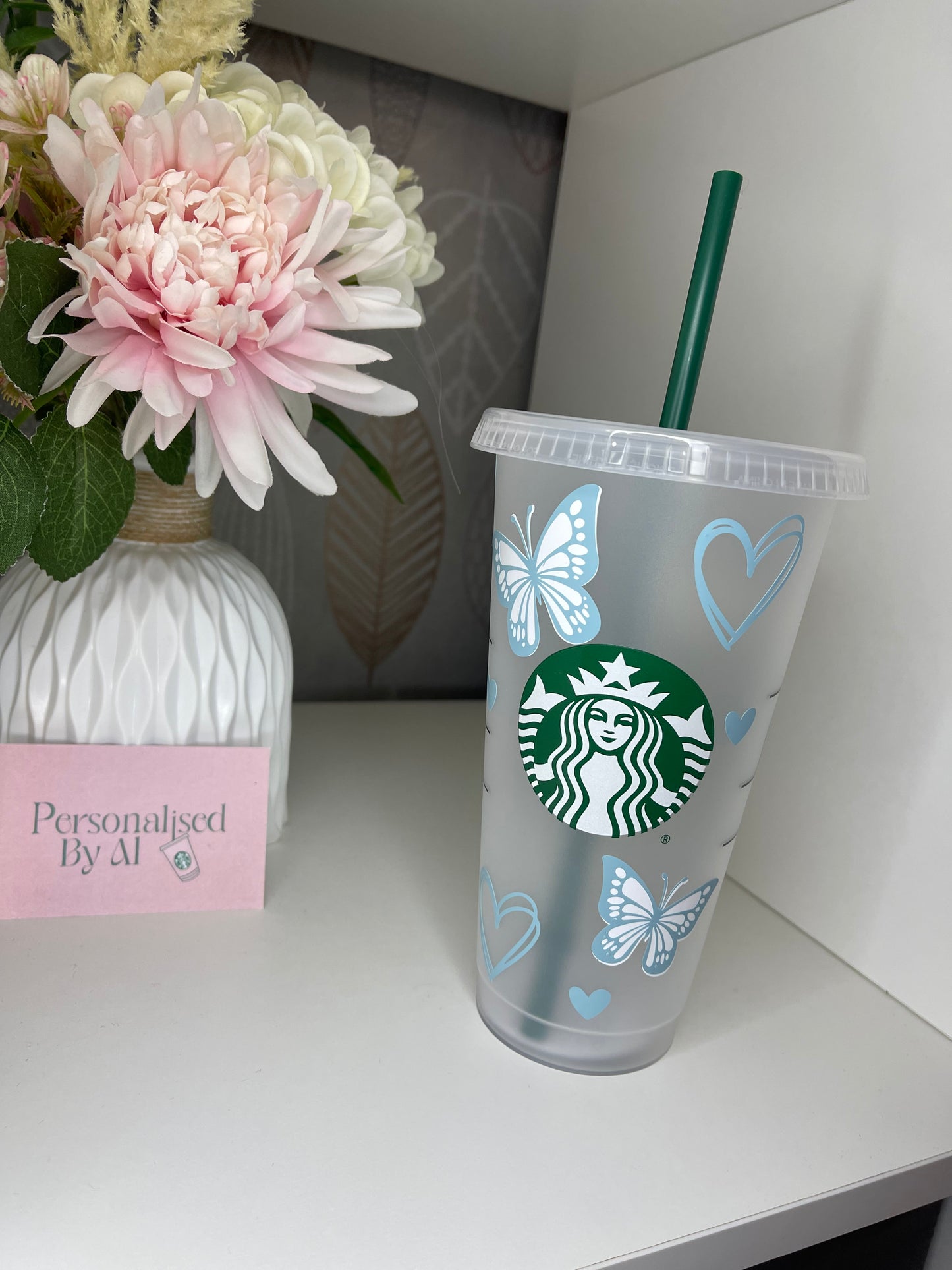 Personalised blue butterfly Starbucks Cup