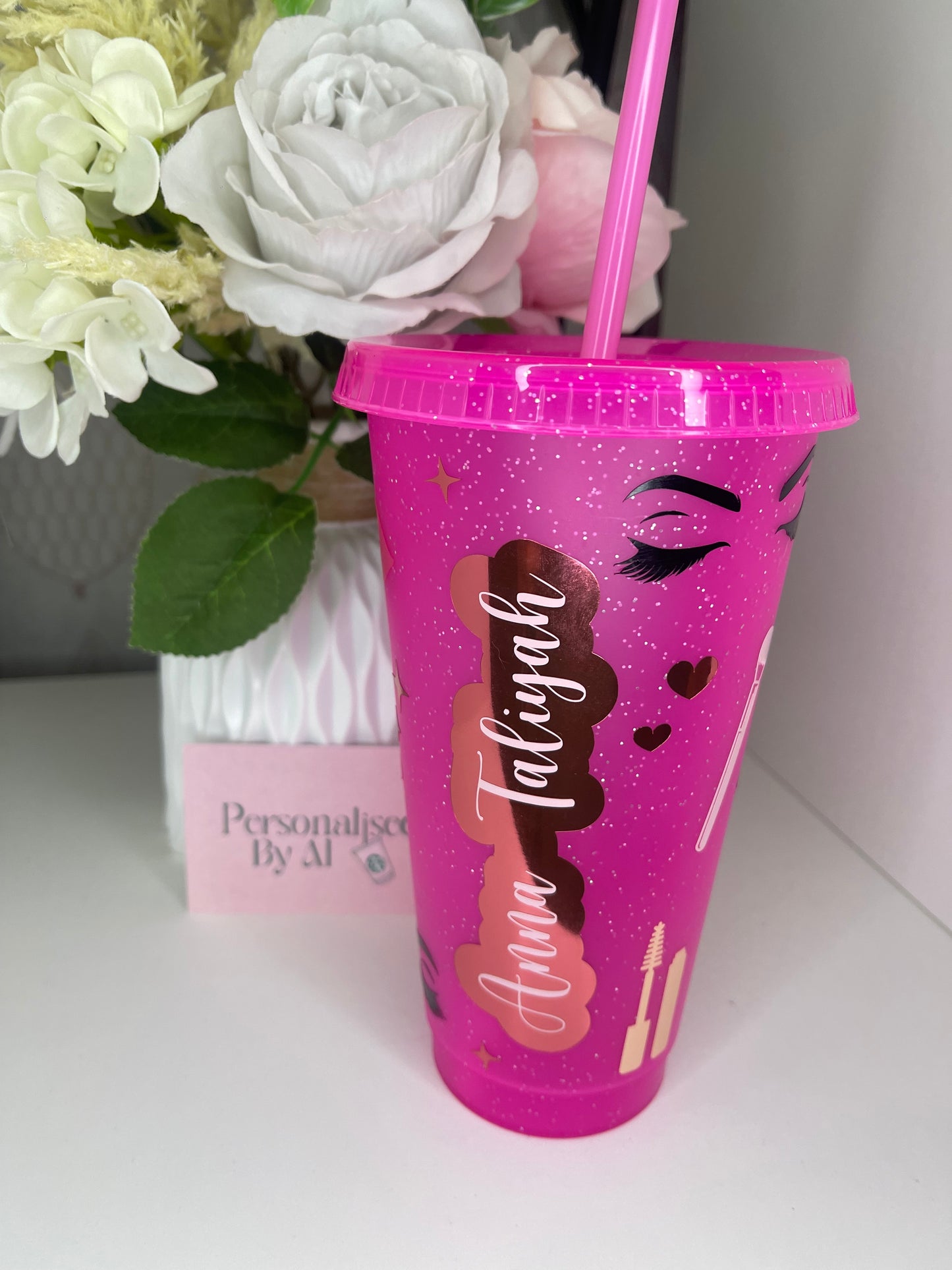 Personalised Makeup Pink Sparkly Tumbler