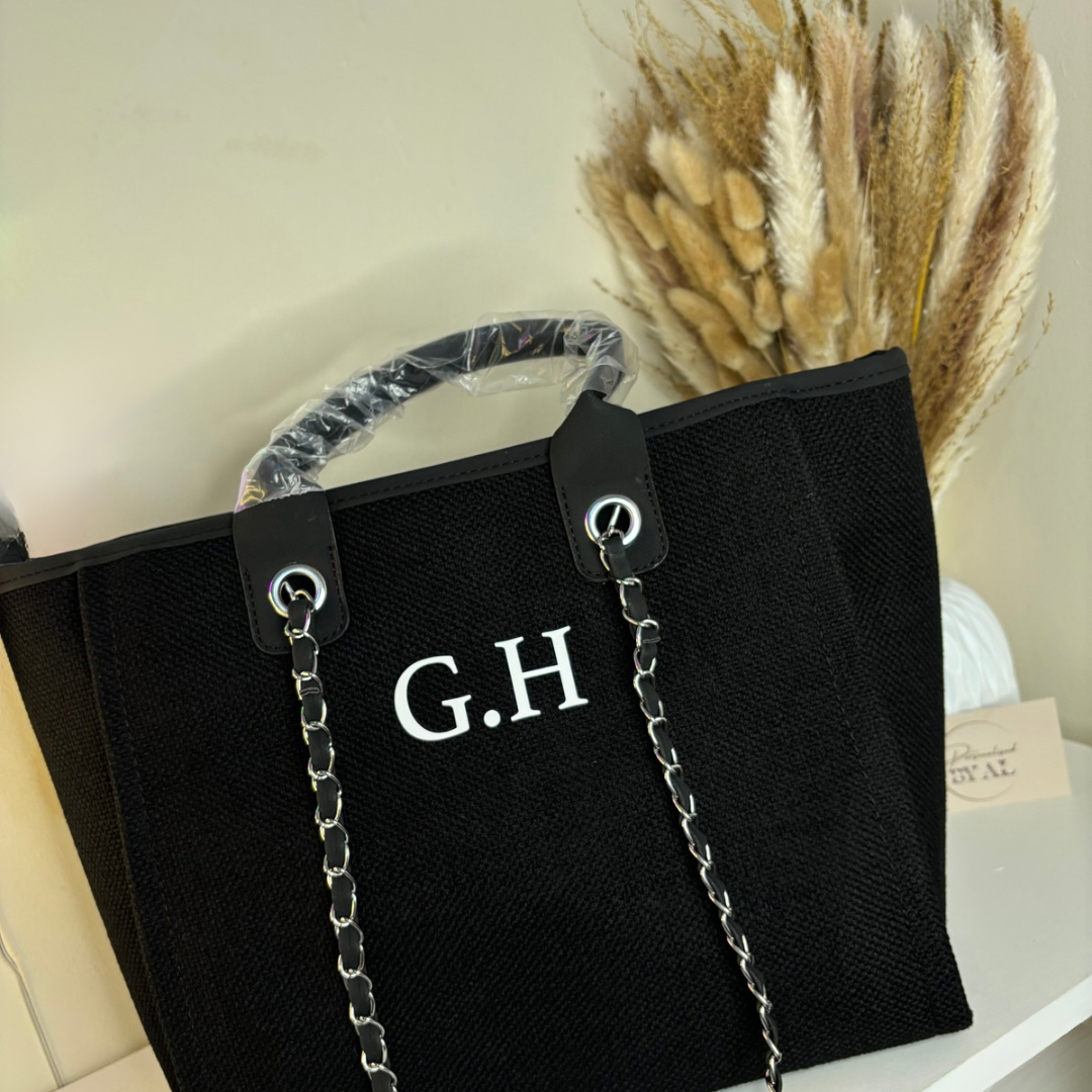 Personalised Initial Tote Bag - Luxury Custom Tote Black