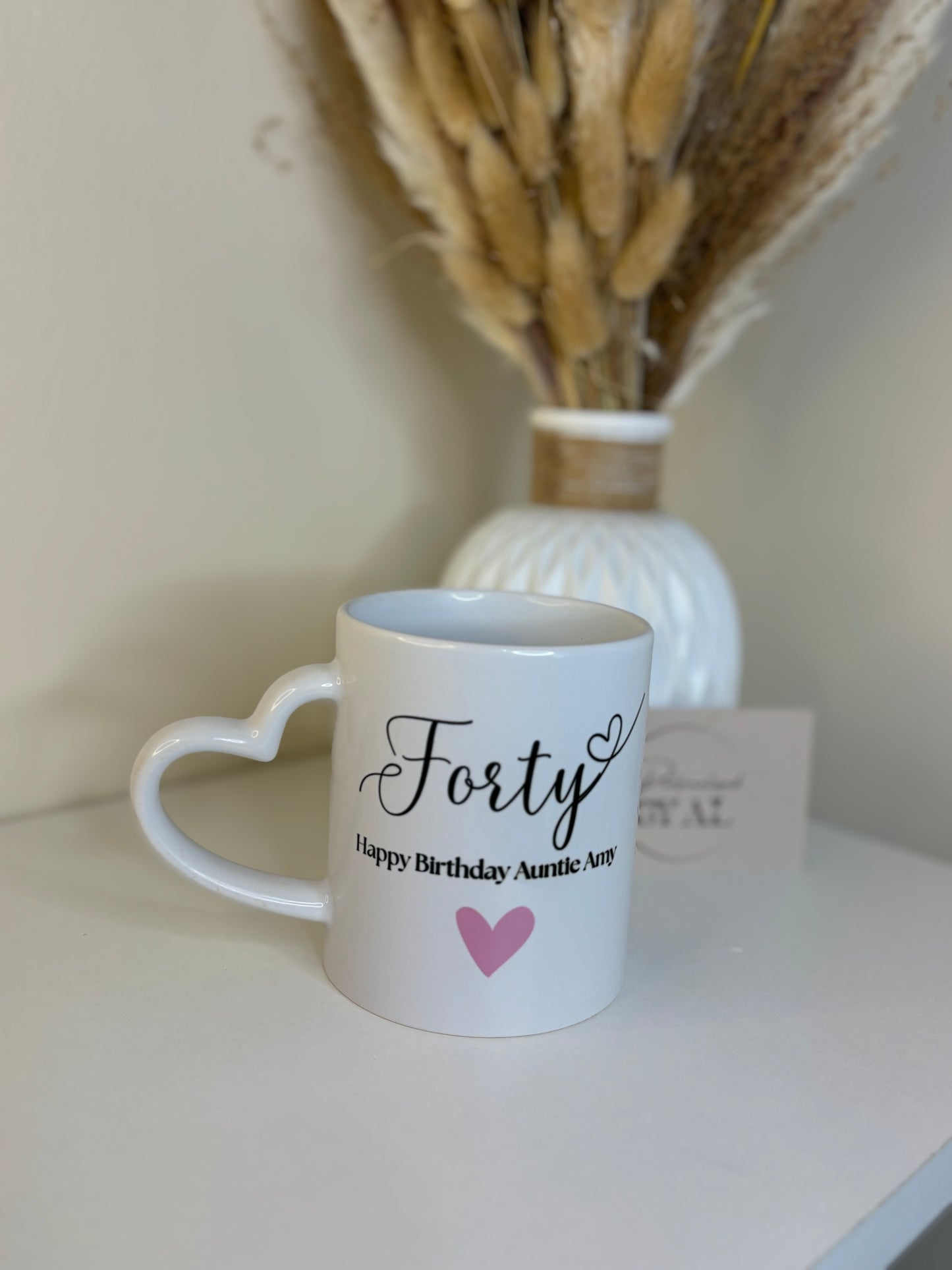 Personalised Birthday Ceramic Mug - 11oz with Heart Handle