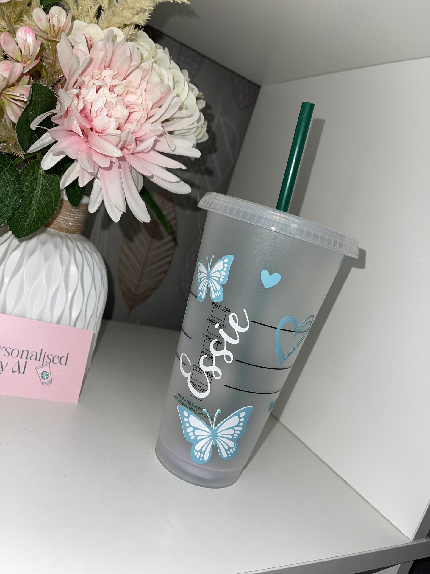 Personalised blue butterfly Starbucks Cup