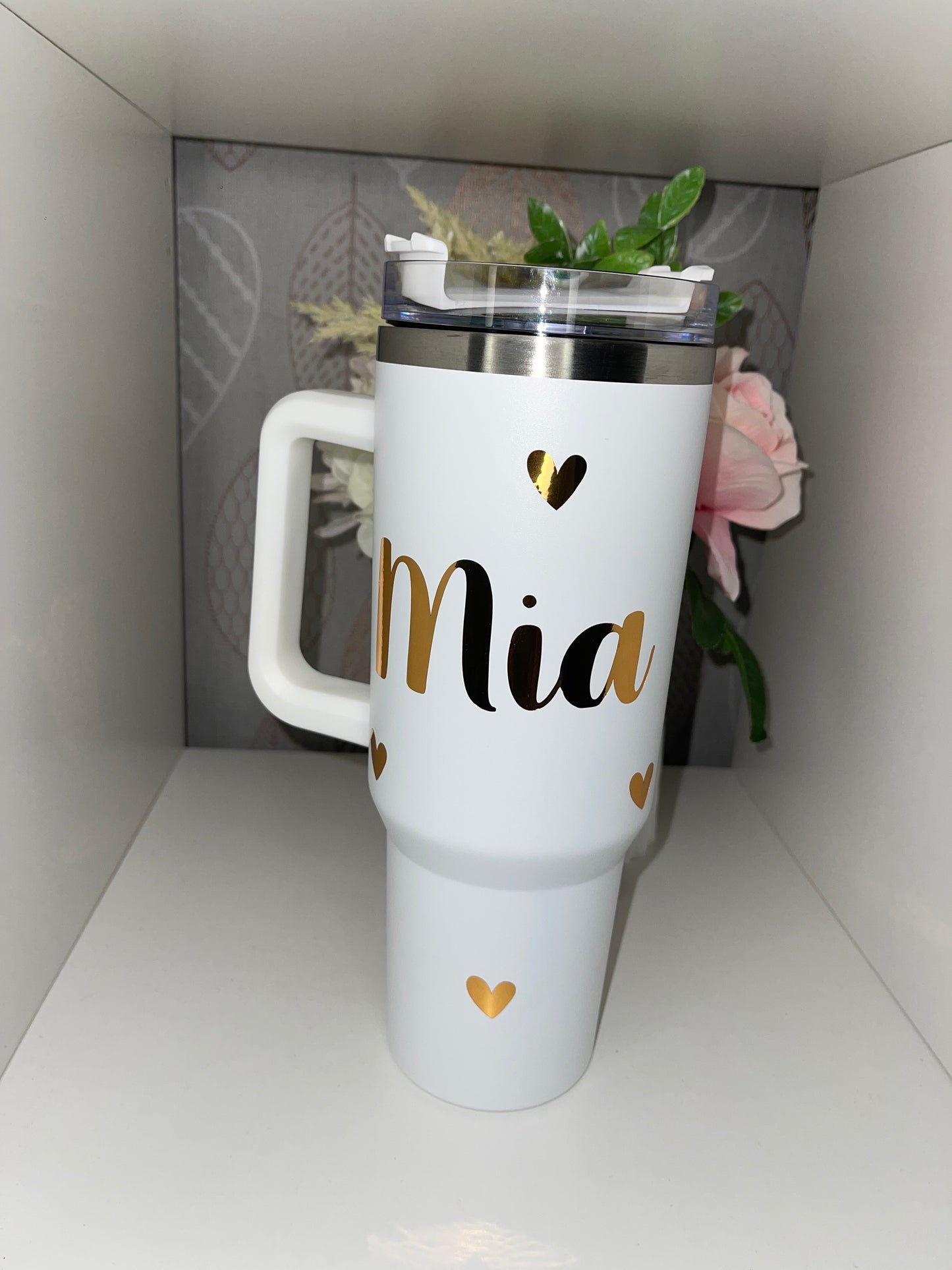 Personalised Gold Hearts White 40oz Tumbler