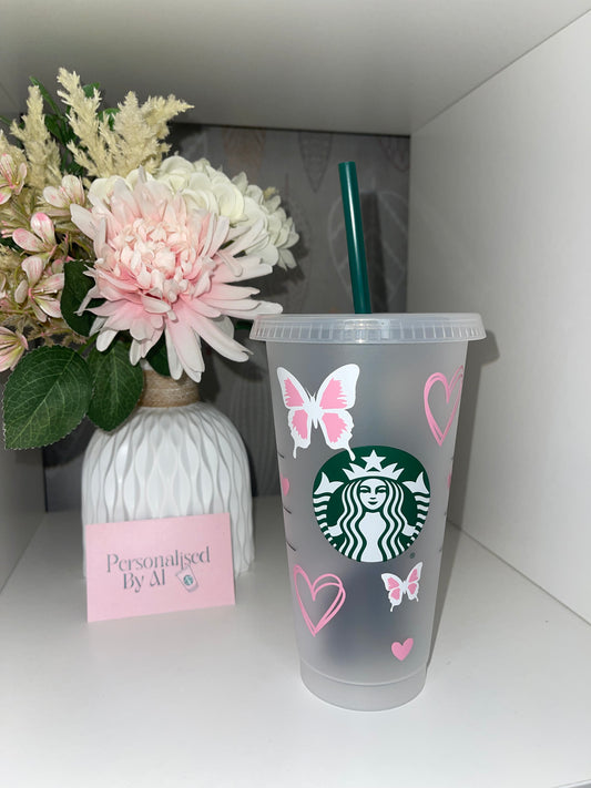 Personalised Pink Butterfly Starbucks Cup