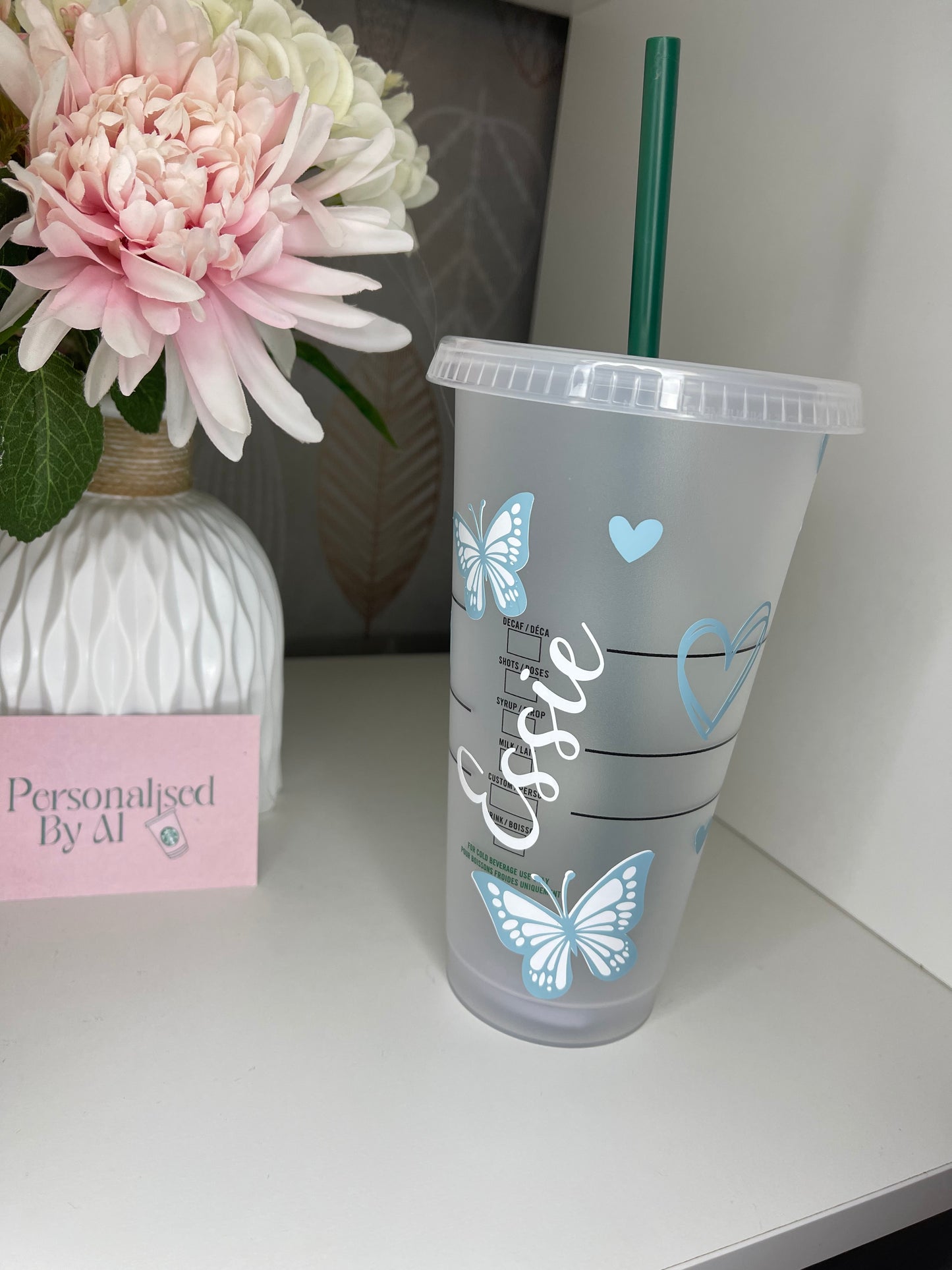 Personalised blue butterfly Starbucks Cup