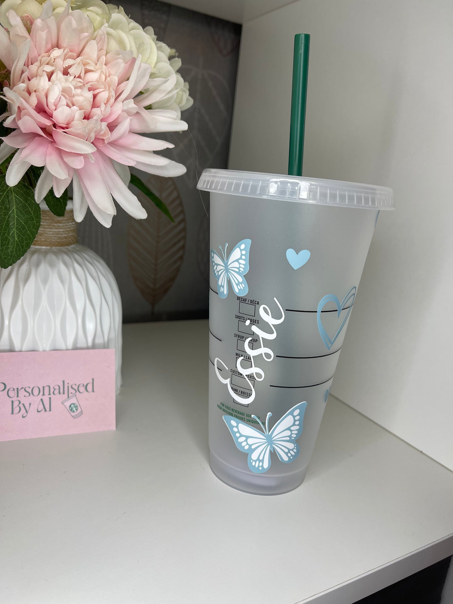 Personalised blue butterfly Starbucks Cup