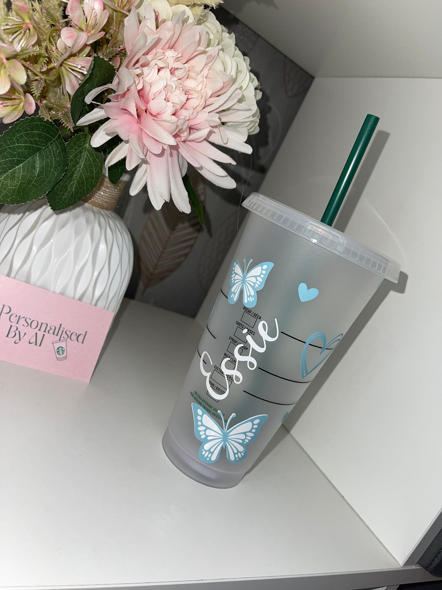 Personalised blue butterfly Starbucks Cup