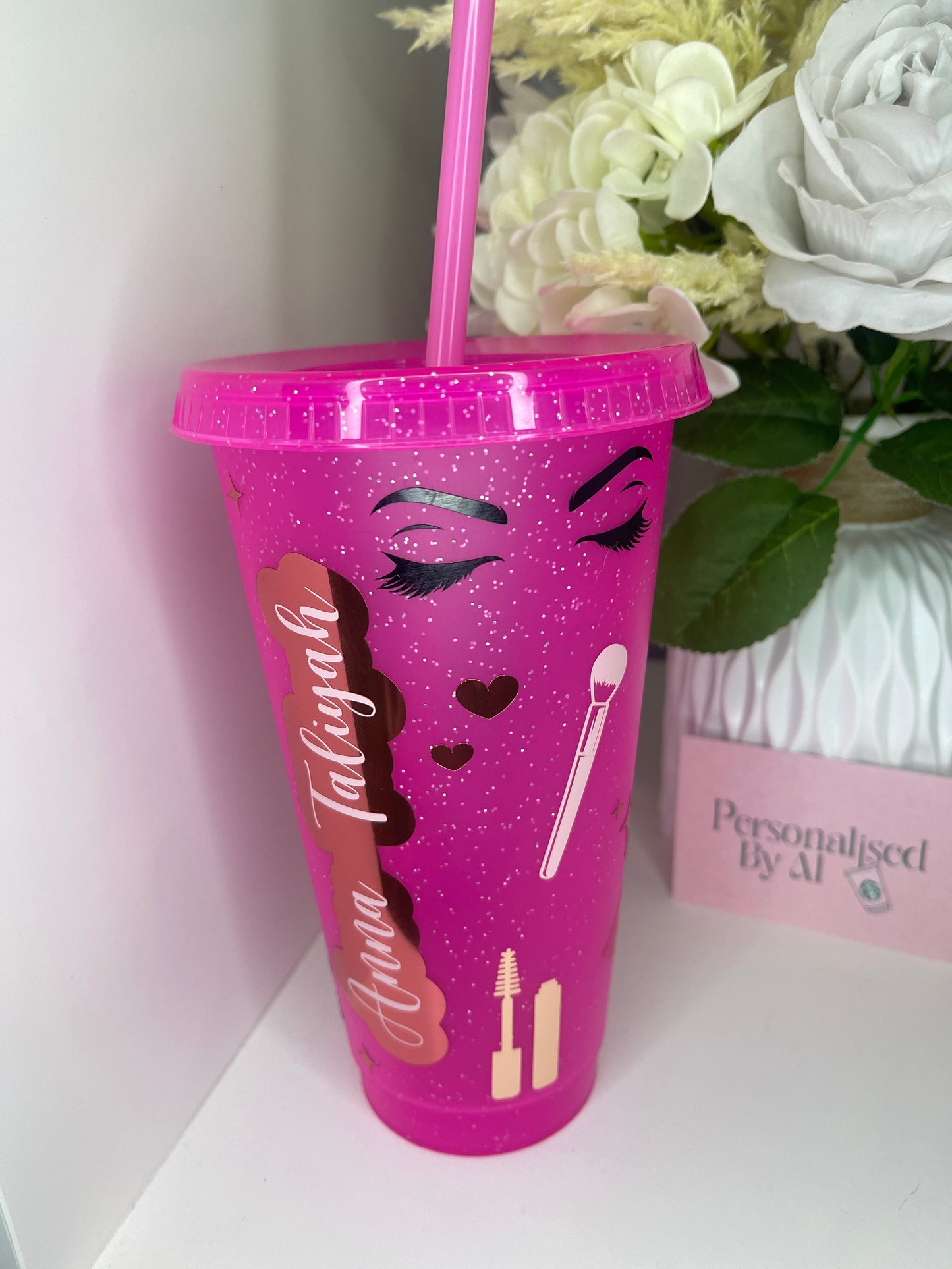 Personalised Makeup Pink Sparkly Tumbler