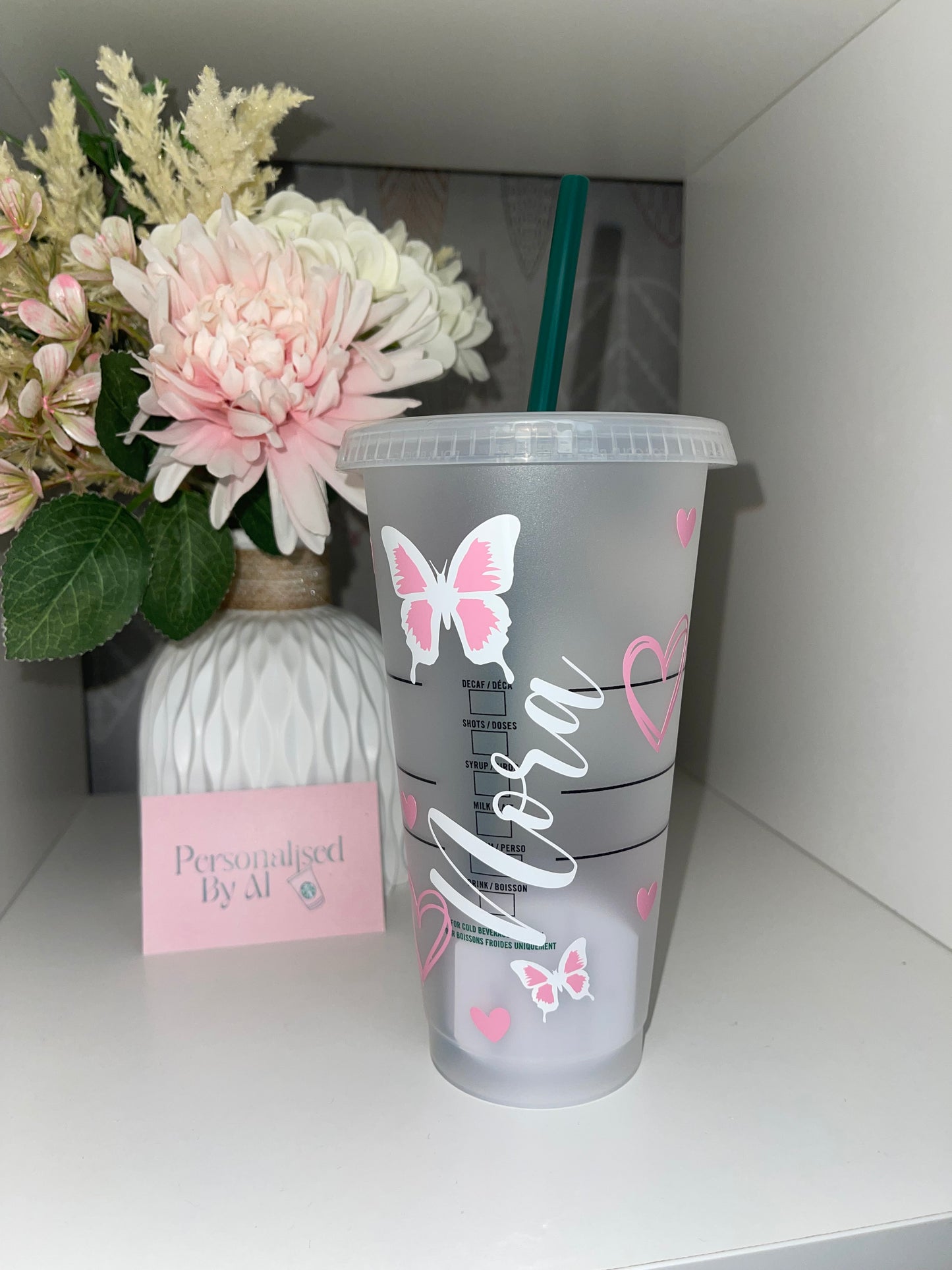 Personalised Pink Butterfly Starbucks Cup