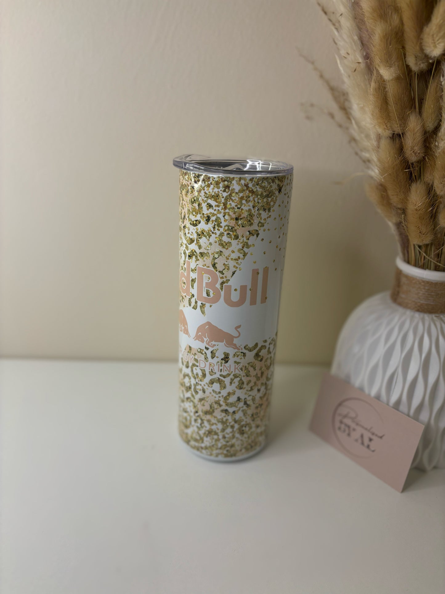 Gold Sparkle Leopard Print Energy Drink Insulated Tumbler, 20oz