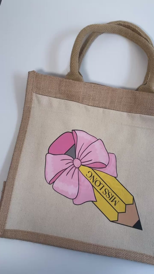 Personalised Pencil Teacher Midi Jute Bag