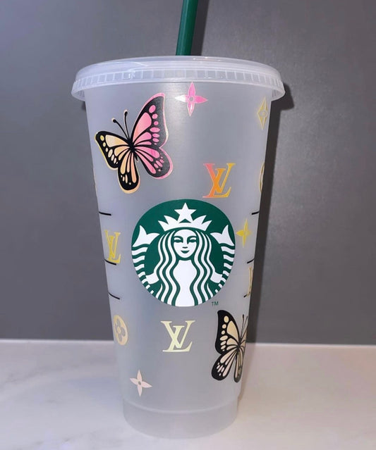 Personalised Holographic LV butterfly Starbucks Cup