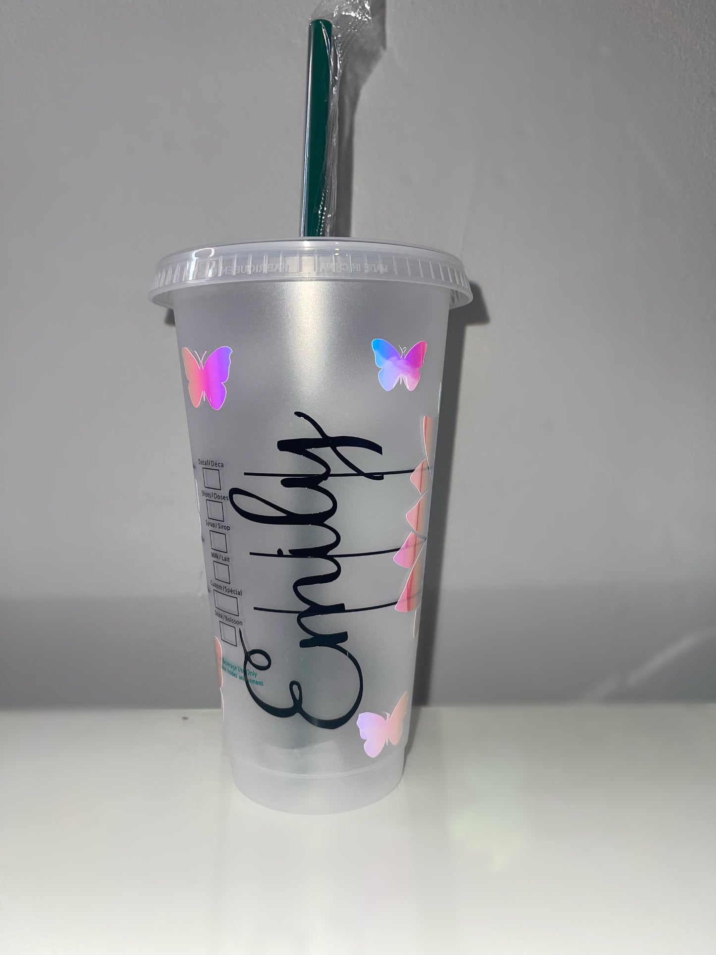 Personalised Holographic Border + Butterfly Starbucks Cup