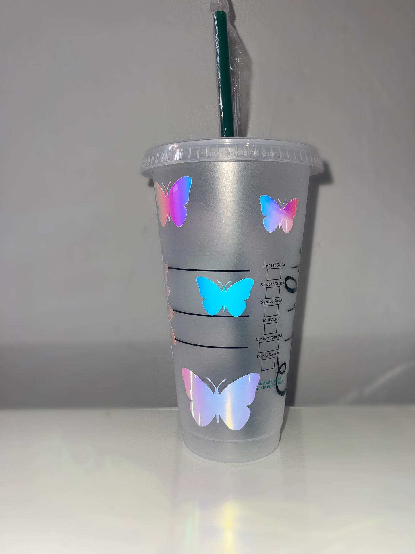 Personalised Holographic Border + Butterfly Starbucks Cup