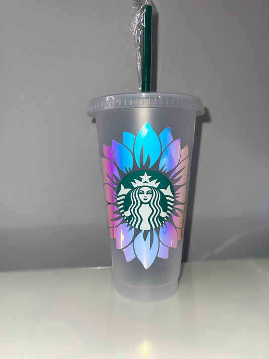 Personalised Holographic Border + Butterfly Starbucks Cup