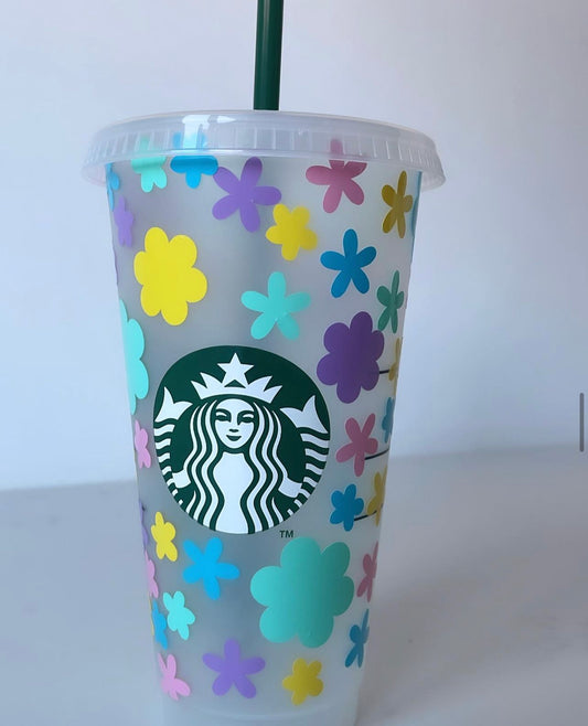 Personalised Multi Colour Flower Starbucks Cup