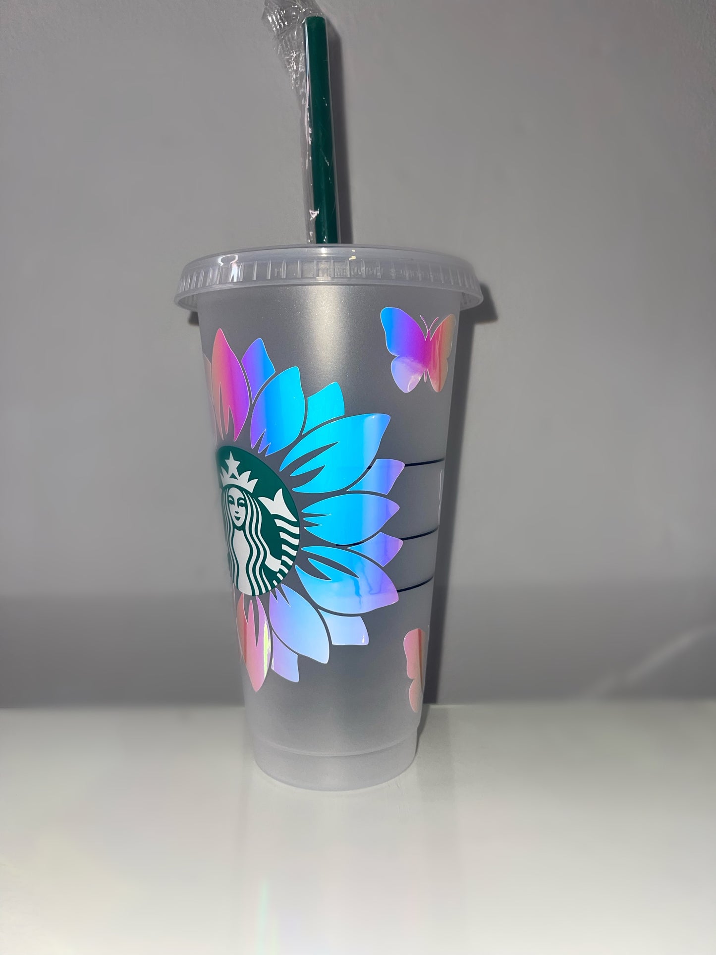 Personalised Holographic Border + Butterfly Starbucks Cup