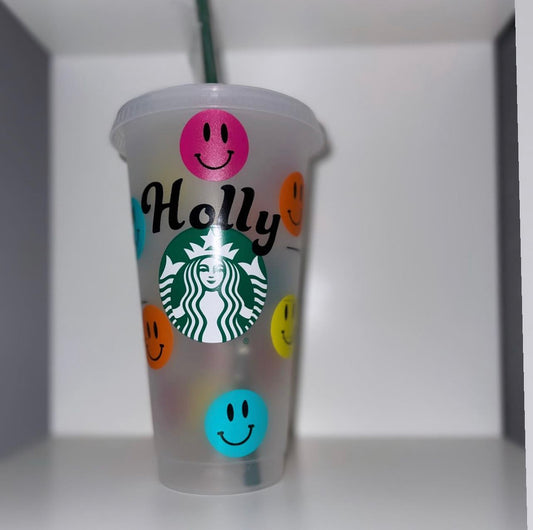 Personalised Neon Smiley Face Starbucks Cup